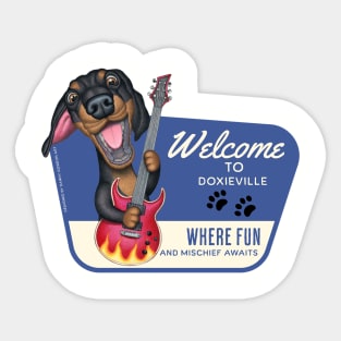 Cute Black and Tan Dachshund playing Guitar Sticker